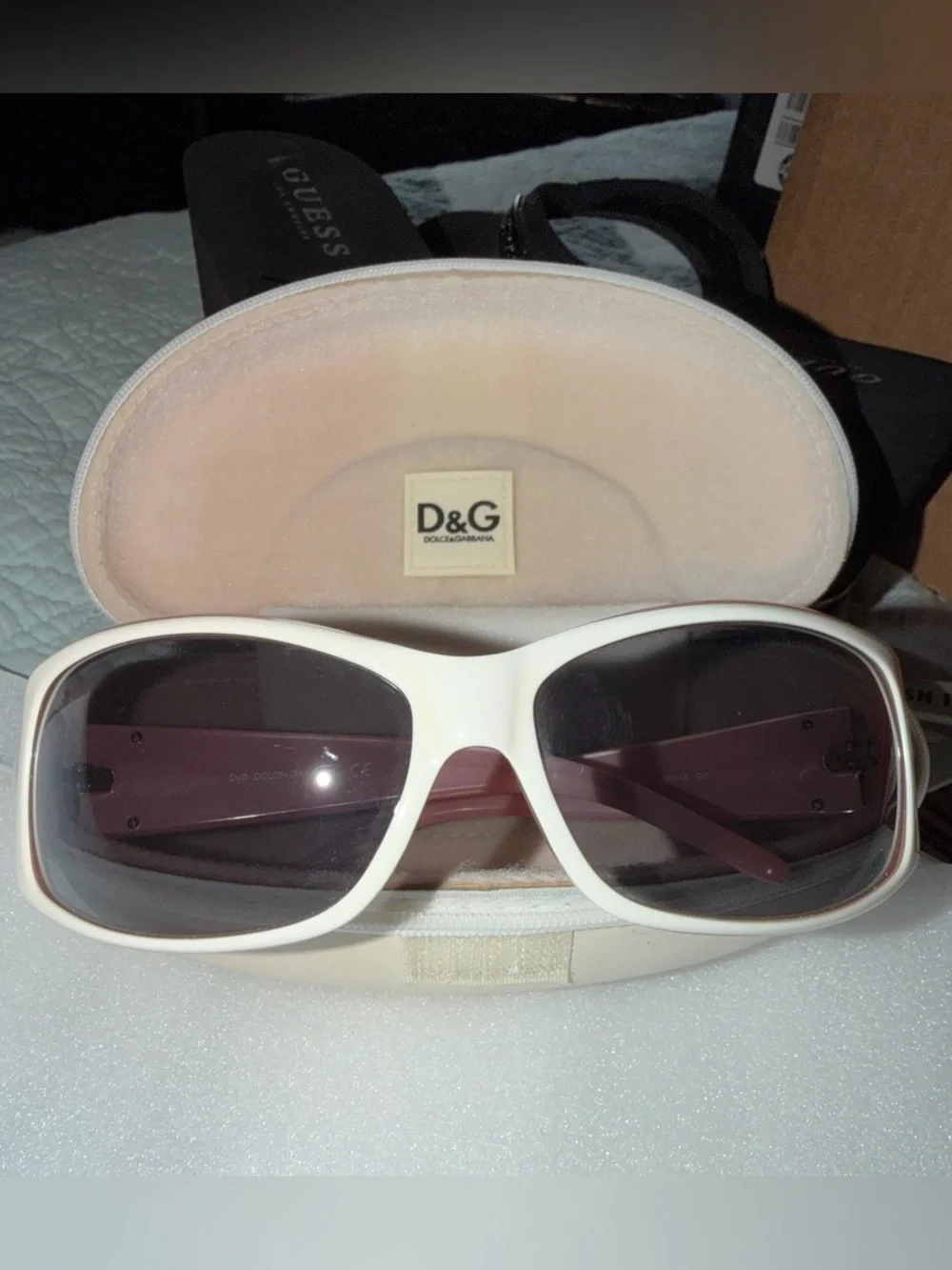 D&G White Women's Oversized Sunglasses with Dark Purple Lenses